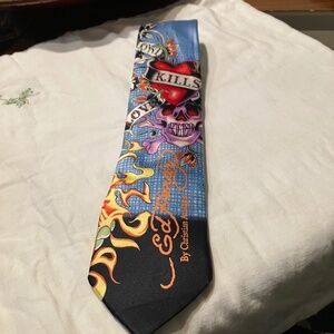 Vintage Ed Hardy silk tie graphic Love Kills Y2K tattoo art work